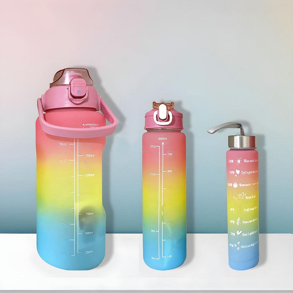 Garrafa Galão de Água Rosa com Frases Motivacionais 3 em 1 Tie-Dye com Alça + Adesivos 2D/3D