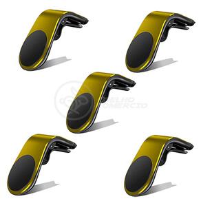 Kit 5 Suporte Adaptador Magnético Veicular Universal Clip Car Holder De Carro Tipo L - Dourado