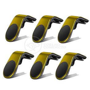 Kit 6 Suporte Adaptador Magnético Veicular Universal Clip Car Holder De Carro Tipo L - Dourado