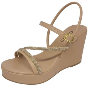 Sandália Feminina Anabela Tira Strass Conforto Cacci
