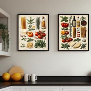 Kit 2 Quadros Cozinha Italiana Vintage Ingredientes 45X34Cm