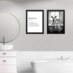 Kit 2 Quadros Decorar Banheiro - Canguru 45X34Cm - Com Vidro