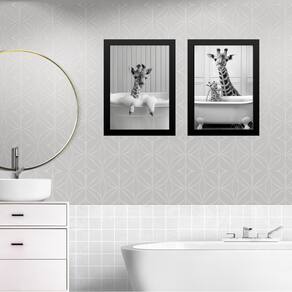 Kit 2 Quadros Decorar Banheiro - Girafas 33X24Cm - Com Vidro
