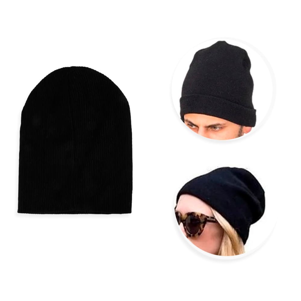 Touca de Lã Unisex Preta Básica Adulto Inverno Clássica Lisa