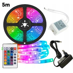 Fita Led Rgb 5M Flexível Com Controle E Fonte 110V/220V