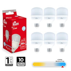 Kit 10 Lâmpada Led Globe 30W 6.500K Branca Fria Bivolt Kian
