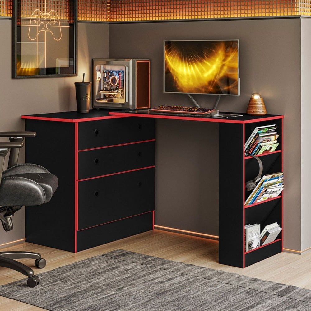 Cômoda 3 Gavetas com Mesa Giratória Preto/VerMarromho - Qmovi
