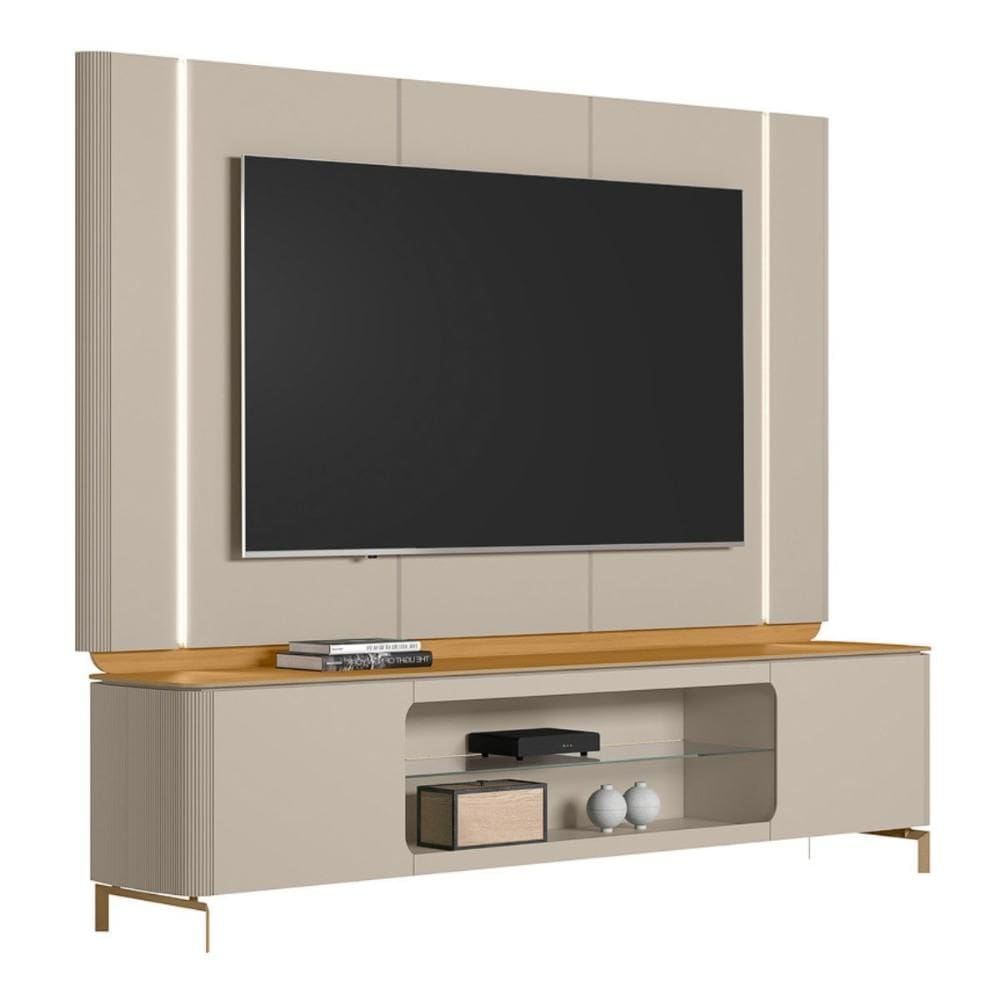 Conjunto Painel e Rack Toronto Tauari Off White