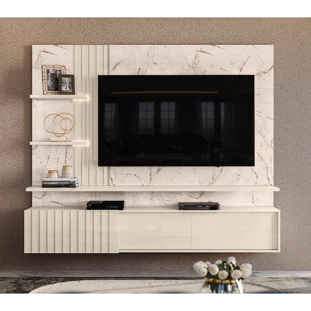 Bancada Suspensa Atena Para TV`s de até 65 Polegadas Calacata Off White Madetec