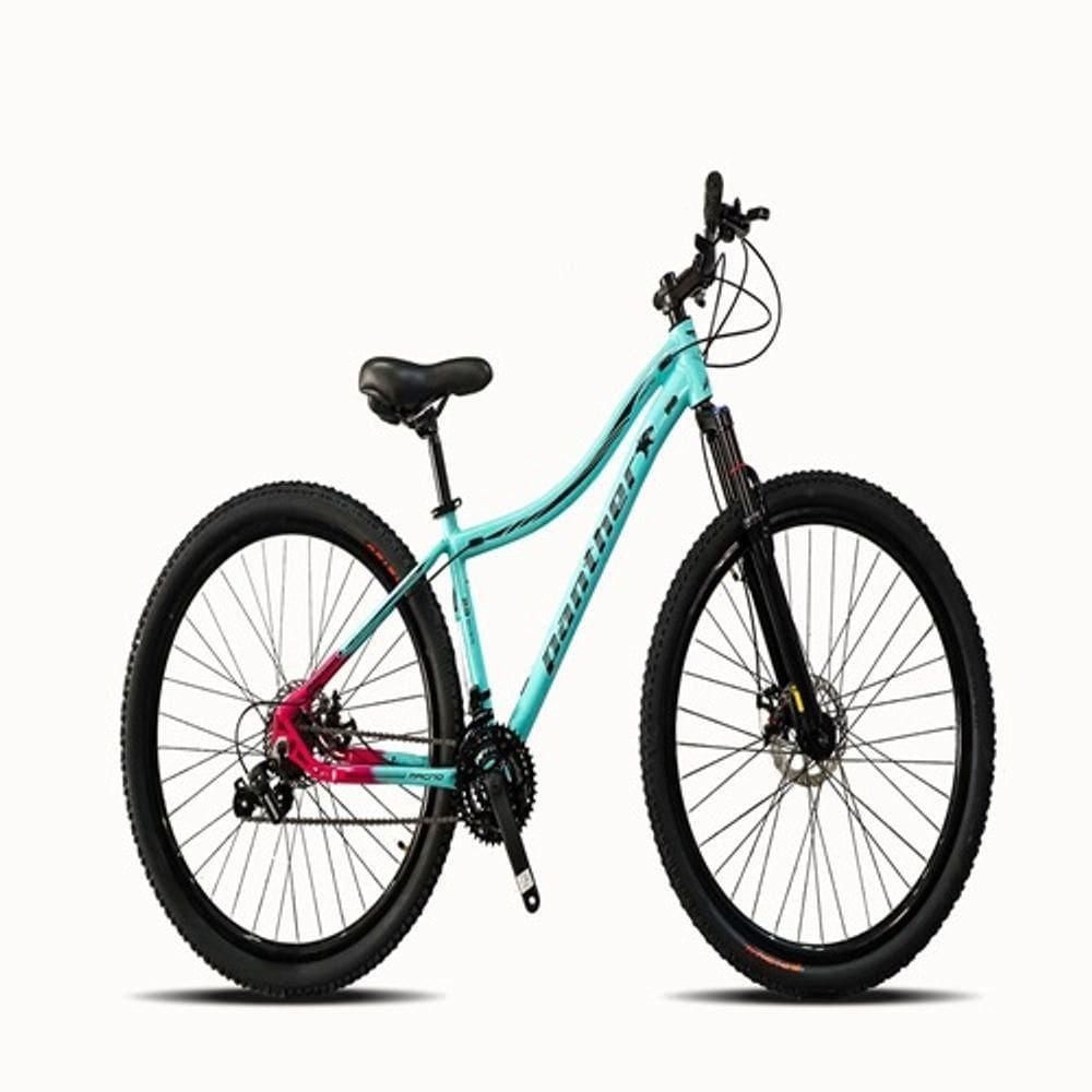 Bicicleta Aro 29 Panther Magno Feminina 21v Verde Agua Com Rosa Câmbios Shimanos