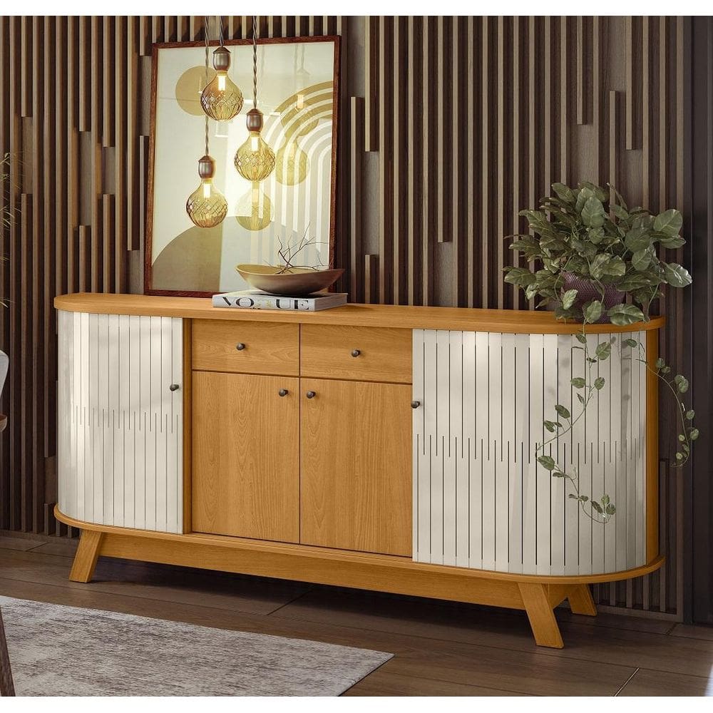 Buffet Mônaco Tampo e Base Curvos Cinamomo Off White Madetec