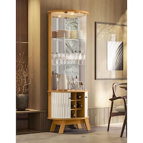Cristaleira Marina Com Espelho e Luminária de Led nas Prateleiras Cinamomo Off White Madetec