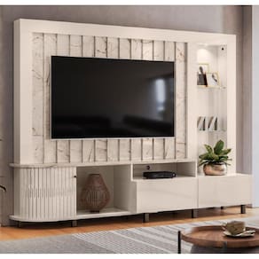 Home Theater Le Mans para TV até 70 Polegadas e Iluminária de Led Calata Off White Madetec
