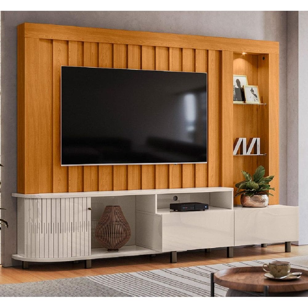 Rack Le Mans com Painel Para TV até 70 Polegadas Cinamomo Off White Madetec