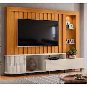 Home Theater Le Mans para TV até 70 Polegadas e Iluminária de Led Cinamomo Off White Madetec
