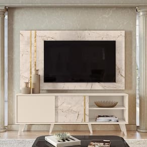 Painel com Bancada para TVs de até 60 polegadas Calacata Off White Madetec