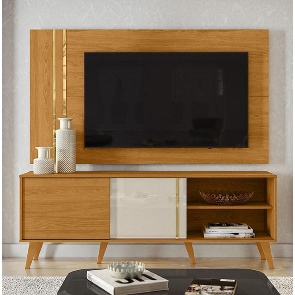 Rack Bancada e Painel para TV 60 Polegadas Cronos Cinamomo Off White Madetec