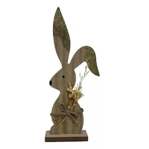 Enfeite Decorativo Coelho Madeira Dourado Para Estante