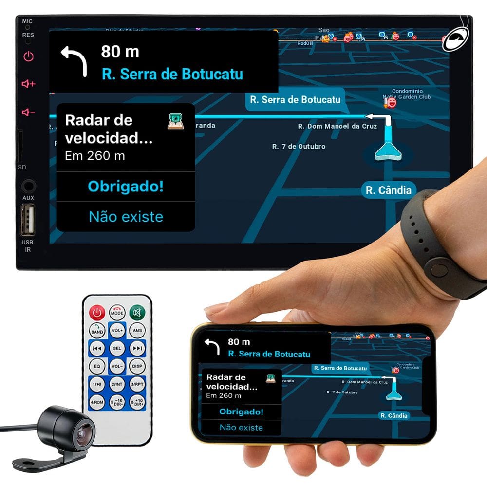 Multimídia MP5 2 Din 7" Ligth Android Auto e CarPlay Via Cabo E-Tech