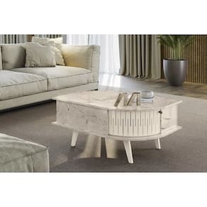 Mesa de Centro Indianápolis Para Sala de Estar Calacata Off White Madetec