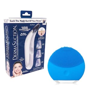 Kit 1 Aparelho Removedor de Cravos e Espinhas + 1 Esponja Elétrica para Limpeza Facial Azul