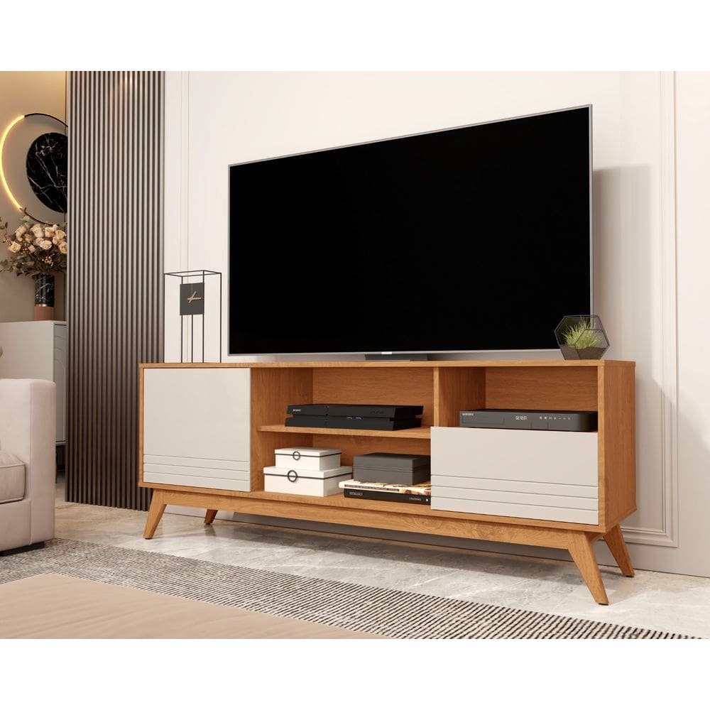 Rack Kairo 160cm 2 Portas Para TV até 65 Polegadas Pés em Madeira Nature com OffWhite - Rede Móveis