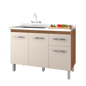 Balcão de Cozinha Anita Savana/off White 120cm com 3 Portas e 1 Gaveta – Moblis
