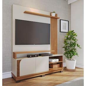 Home Theater Jurerê 1.5 com Detalhes Ripado Artesanal Off White Matte Freijó - Colibri