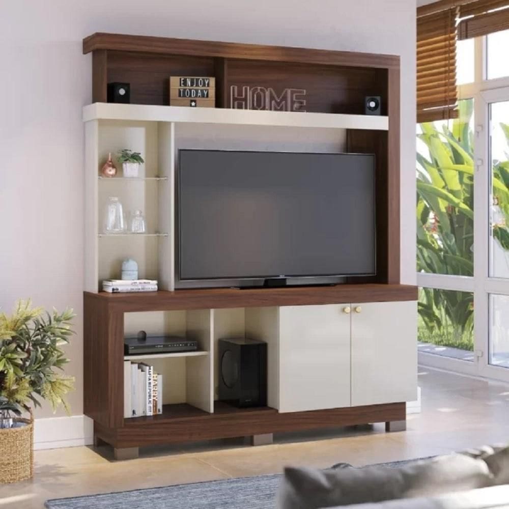 Estante Home Valença Para Tv`s 50 Polegadas 2 Portas Nogueira Real Off White - Colibri