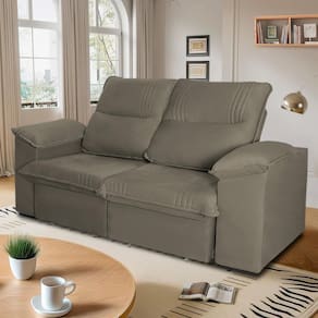 Sofá Retrátil Reclinável America 1,80m Suede Tabaco