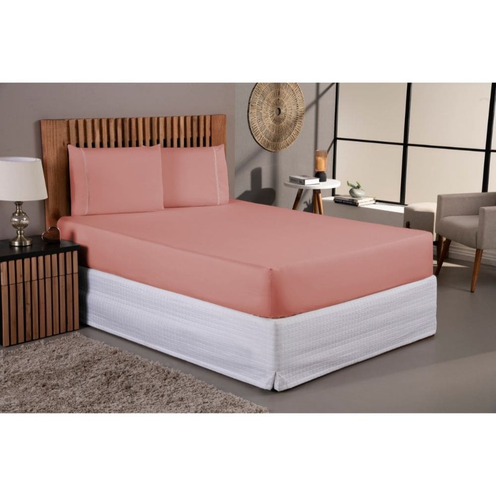 Jogo De Lençol Cama Queen 400 Fios 3 Peças Fronha Ponto Palito Aveludado Rose