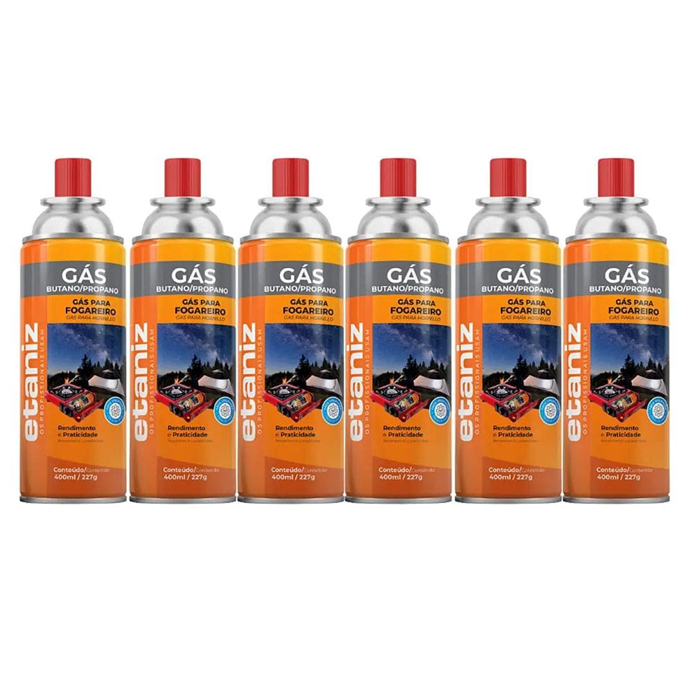 Kit 6 Refil de Gás para Fogareiro Etaniz 400ml/227g - Refil para Camping e Churrasco