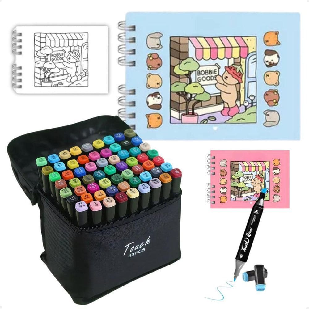Kit Caderno + Canetinhas Bobbie Goods Ponta Dupla 60 - Rosa