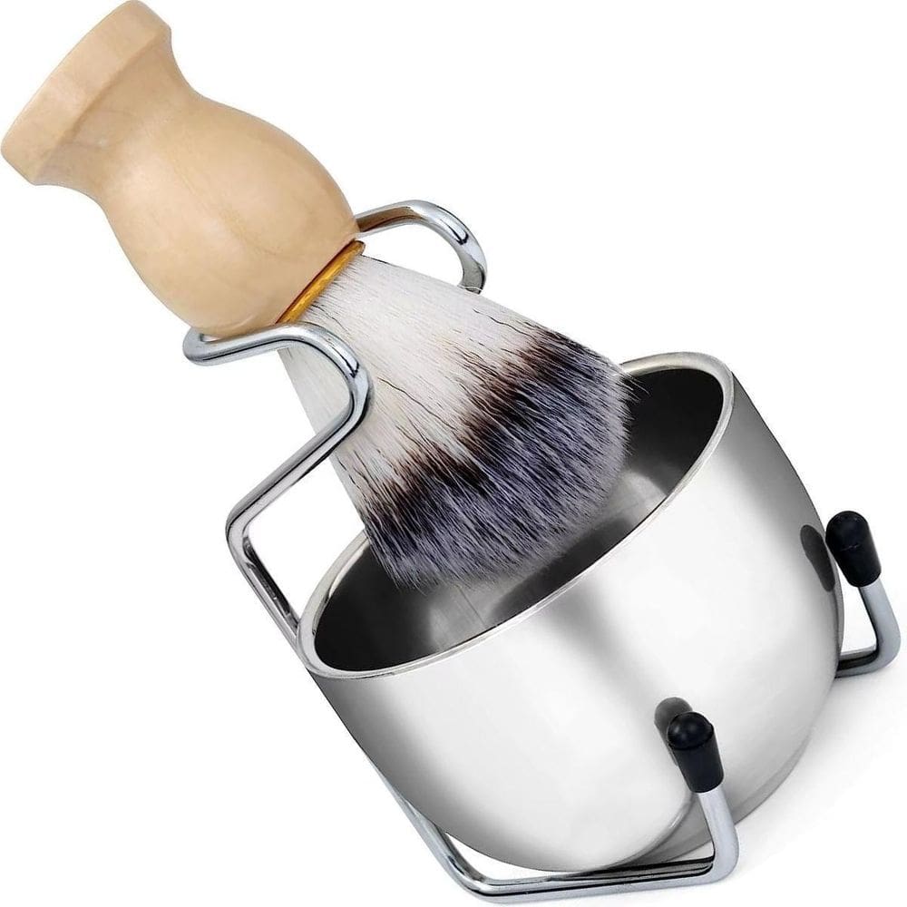 Kit Pincel Barbear Com Suporte Tigela Bowl Cumbuca Copo Inox