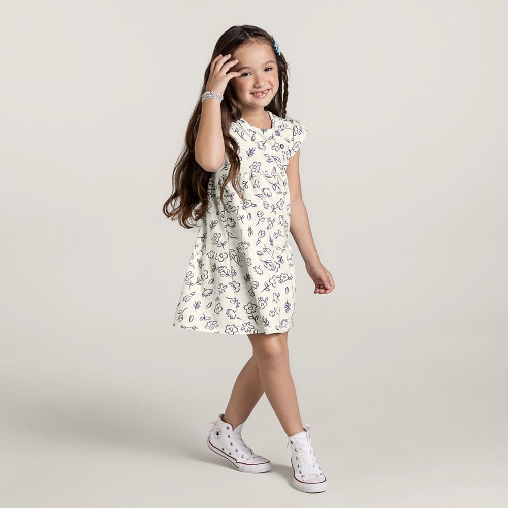 Vestido Em Malha Artesã Infantil Menina Brandili Natural