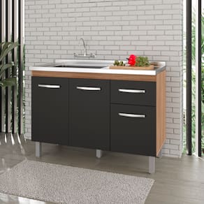 Balcão para Pia de Cozinha Anita 120cm com 3 Portas e 1 Gaveta Savana/preto A21 – Moblis