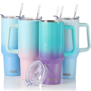 Copo MaxBase 1183 ml brilhante com alça e tampa de palha azul-roxo
