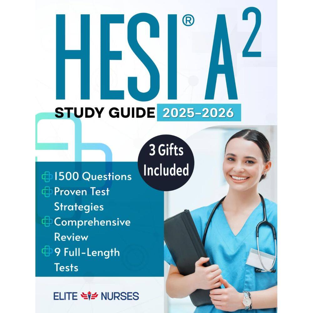 Guia de estudo Hesi A2 com 9 testes práticos, mais de 1500 perguntas