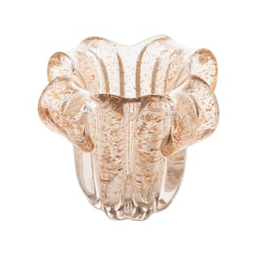 Vaso Decorativo de Vidro Murano Italy Transparente C/Brilho Dourado 16x15cm Wolff