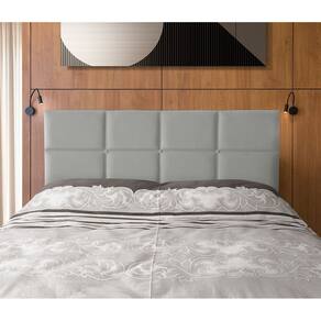 Cabeceira Painel Cama Box King 1,93m Estofada Belize Veludo Cinza Claro