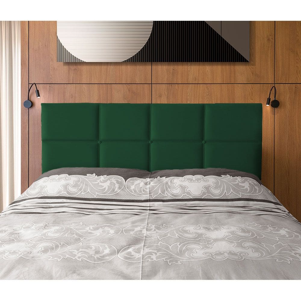 Cabeceira Painel Cama Box King 1,93m Estofada Belize Veludo Verde