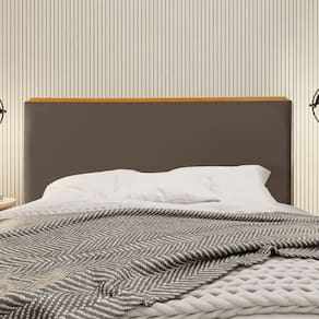 Cabeceira Cama Box Queen 1,60m Estofada Detalhe em Madeira Java Veludo Marrom