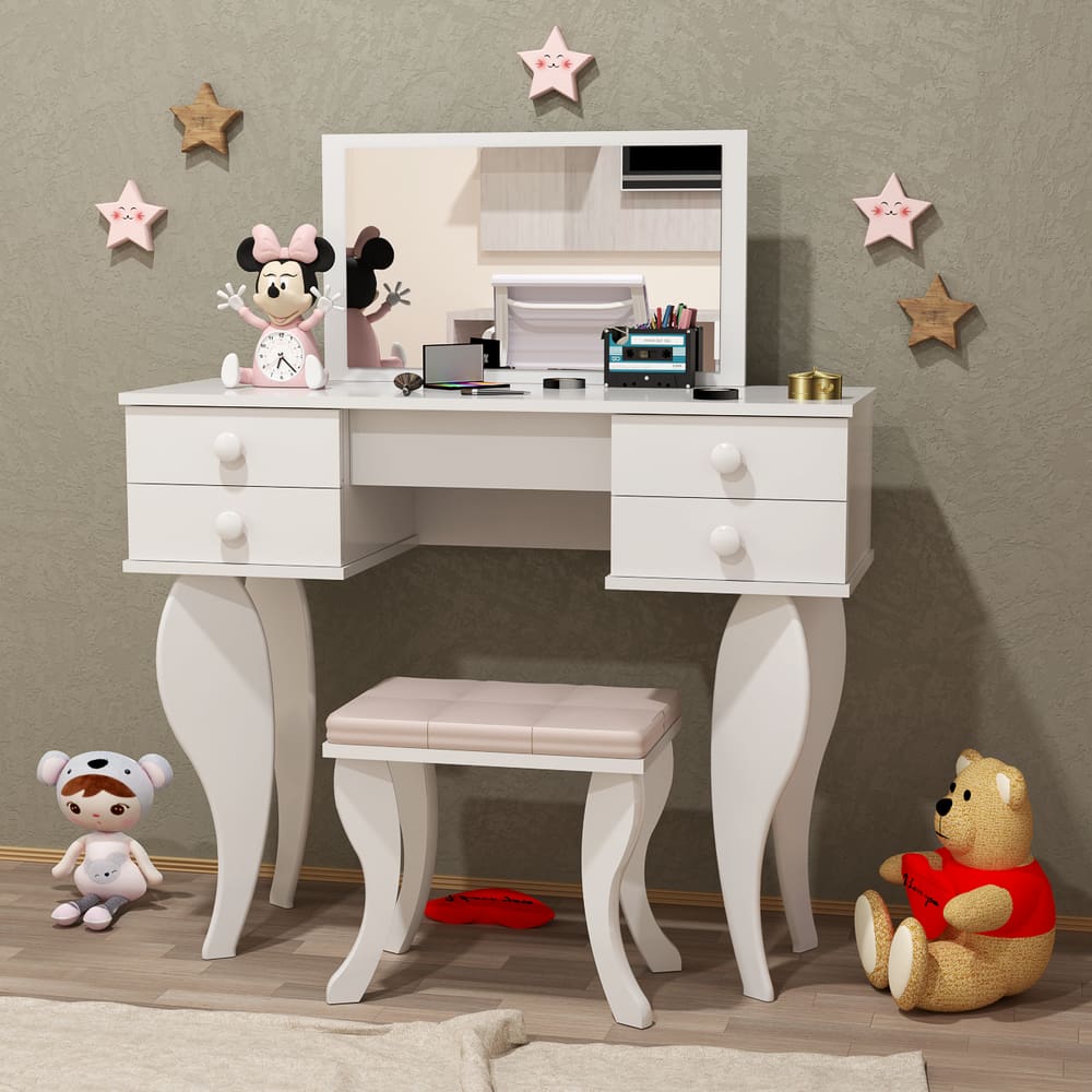 Penteadeira Infantil Com Espelho e Banqueta 100% MDF Branco