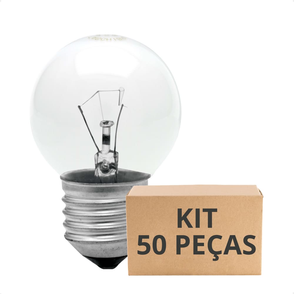 Kit 50 Lâmpadas Incandescente Bolinha Colorida 15w E27 Taschibra Clara 220V