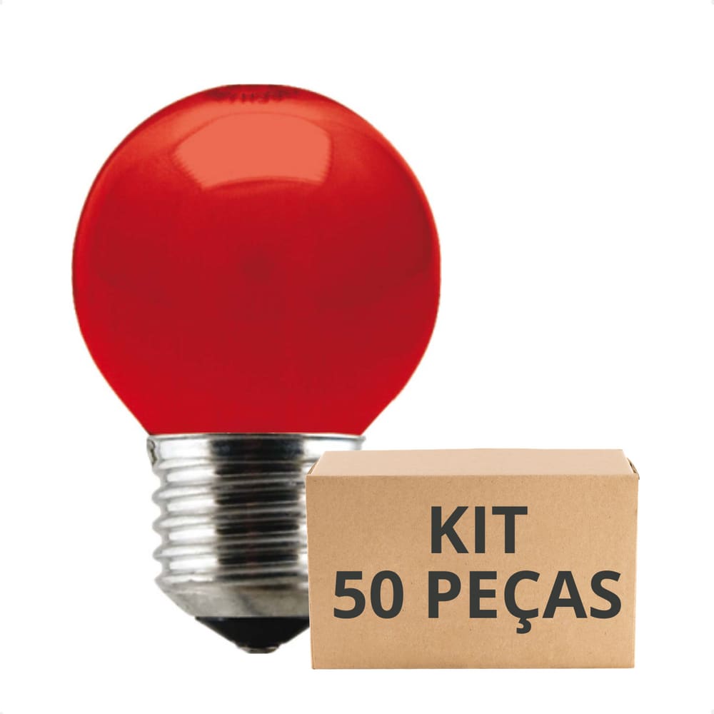 Kit 50 Lâmpadas Incandescente Bolinha Colorida 15w E27 Taschibra Vermelho 110V