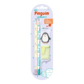 Kit Escolar Pinguim 4 Peças 2 Lápis Hb Borracha Apontador