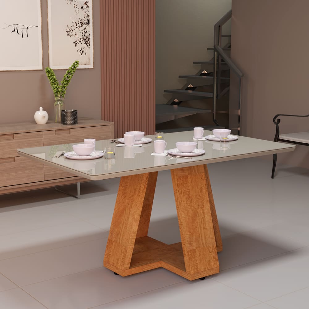 Mesa De Jantar 120x80 Tampo Em Mdf Com Vidro Para Sala E Cozinha Ideal Para 4 Cadeiras Off White