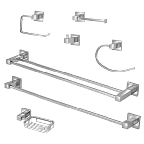 Kit Acessórios Quadrado Banheiro 100% Metal Cromado 7 Peças