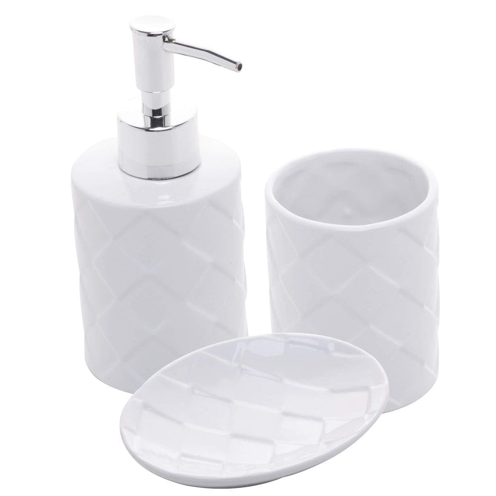 Kit Banheiro Lavabo Branco Com Dispenser 3 Peças 4486 Prata