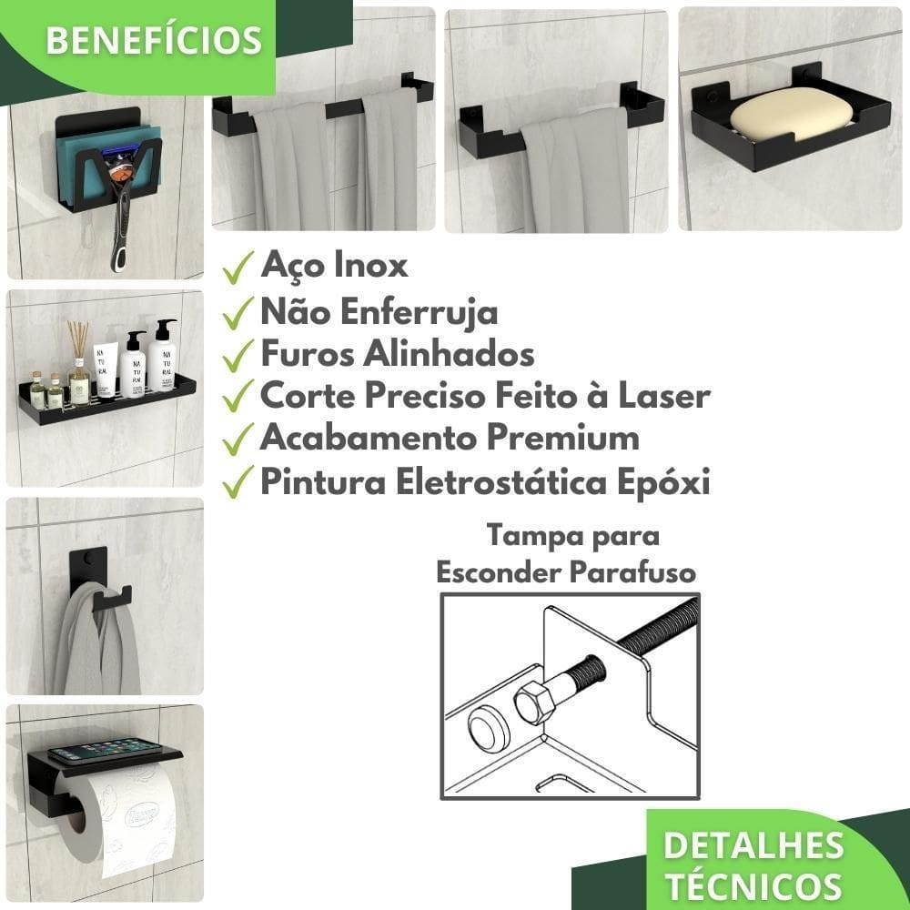 Kit Acessórios Para Banheiro 7 Peças Preto Elg